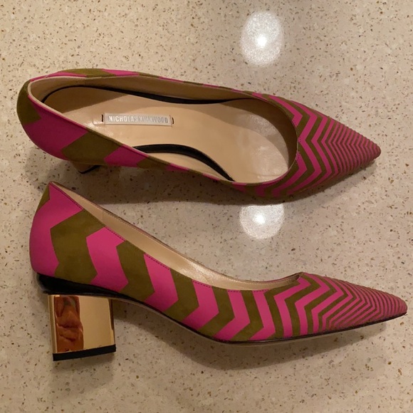 Nihcolas Kirkwood Suede Pink & Olive green heels. - Picture 10 of 16